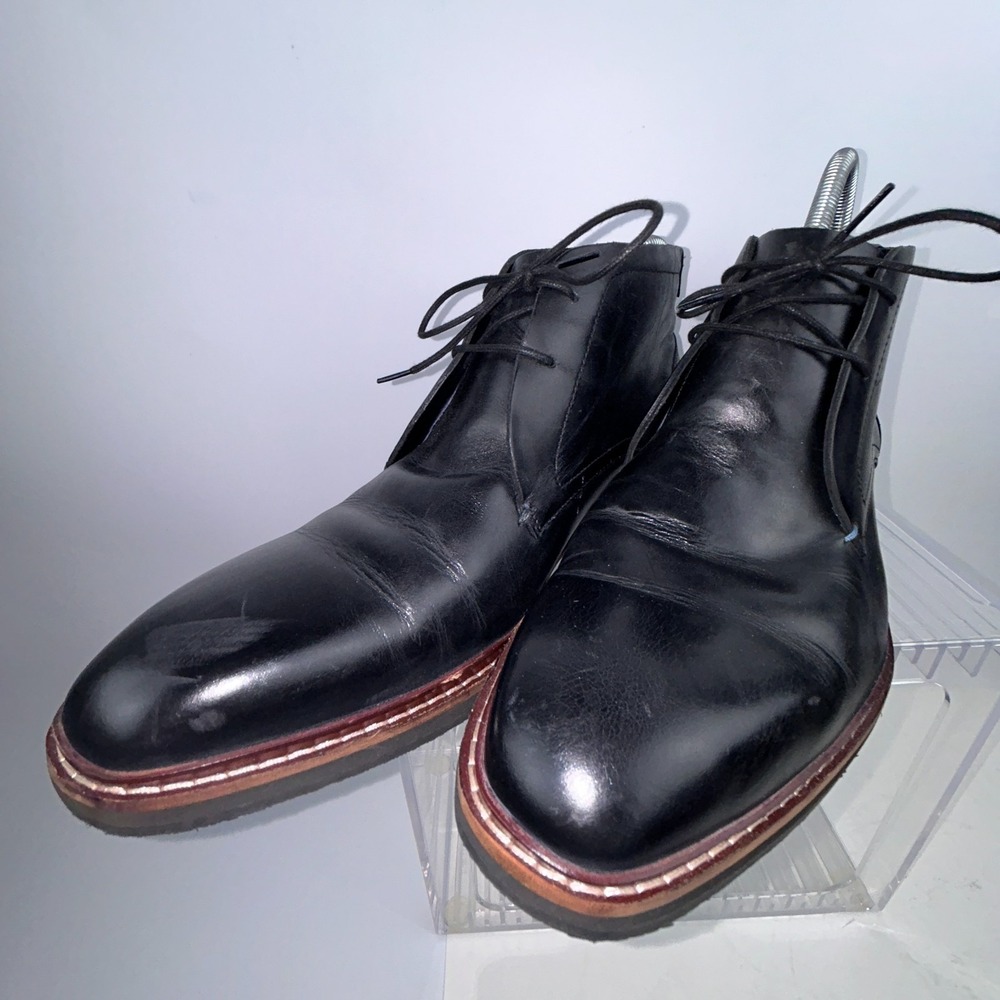 Ted Baker Crint Leather Chukka Boot Black Red Stitching Size EU45, US 12